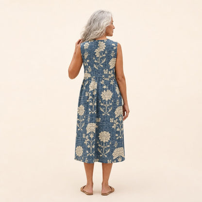 Meredith | Blue Vintage Floral Sleeveless Midi Dress