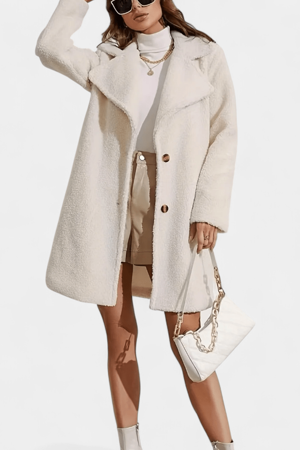 Lyra | Ivory Textured Button Coat