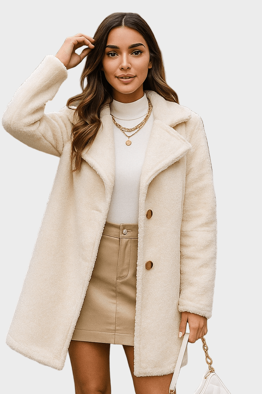 Lyra | Ivory Textured Button Coat