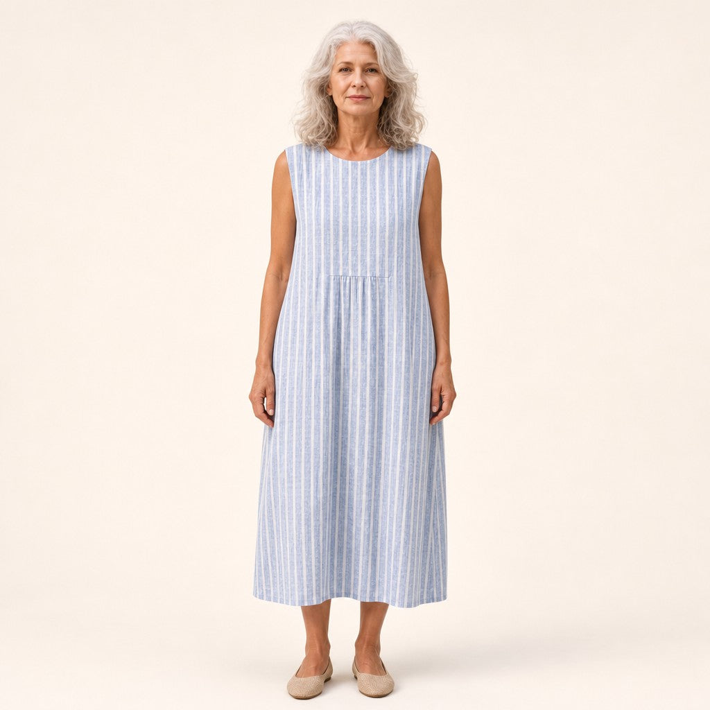 Amelia | Fine Stripe Sleeveless Midi Dress