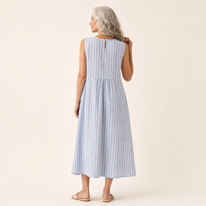 Amelia | Fine Stripe Sleeveless Midi Dress