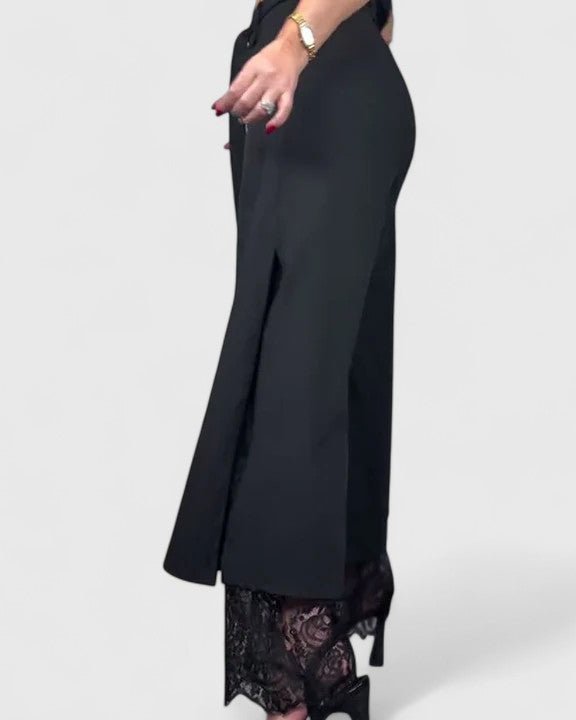 Marnie | Black Wide-Leg Trousers with Lace Hem