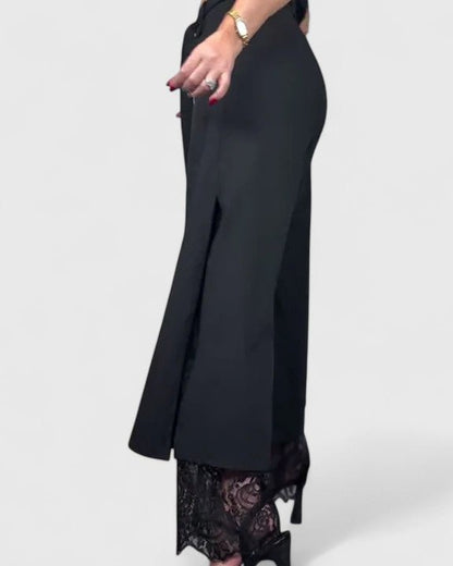 Marnie | Black Wide-Leg Trousers with Lace Hem