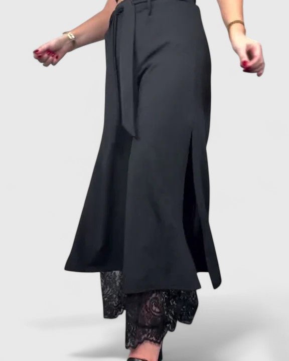 Marnie | Black Wide-Leg Trousers with Lace Hem