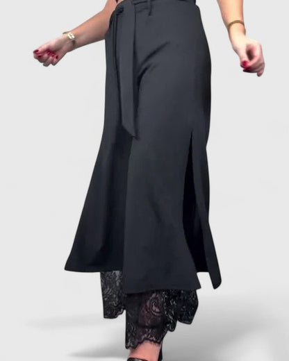 Marnie | Black Wide-Leg Trousers with Lace Hem