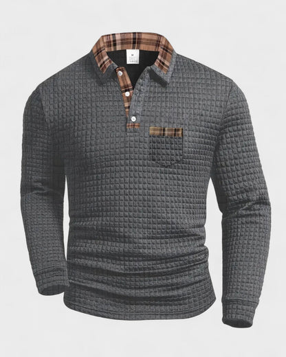 Max | Grey Textured Long-Sleeve Polo