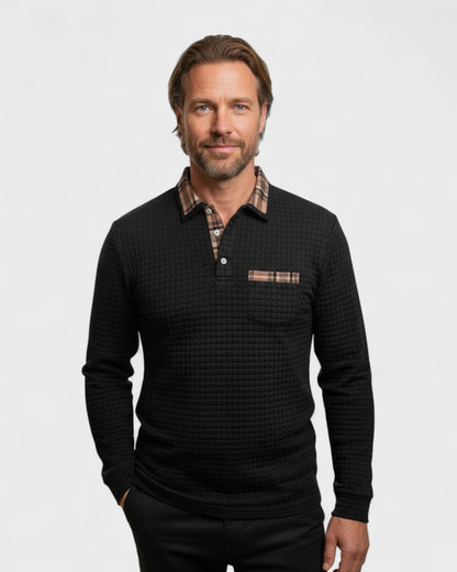 Max | Grey Textured Long-Sleeve Polo
