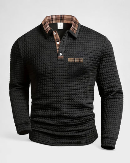 Max | Grey Textured Long-Sleeve Polo