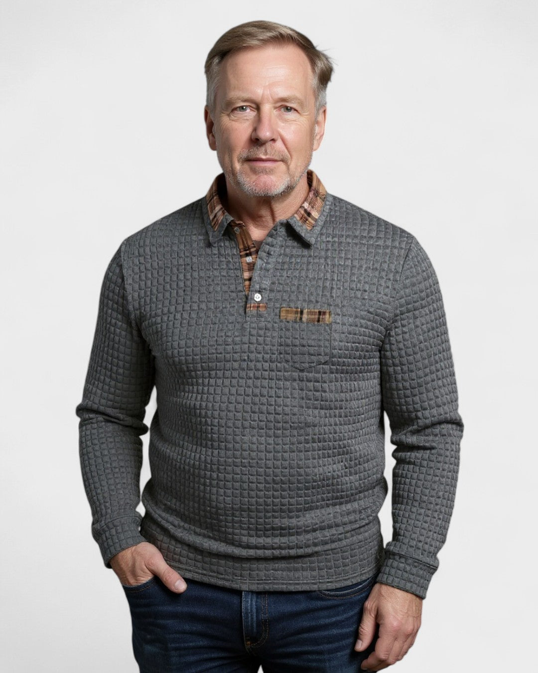 Max | Grey Textured Long-Sleeve Polo