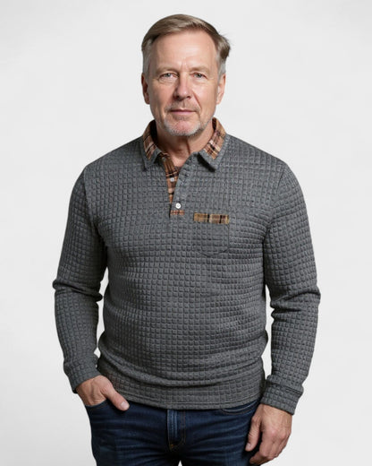 Max | Grey Textured Long-Sleeve Polo