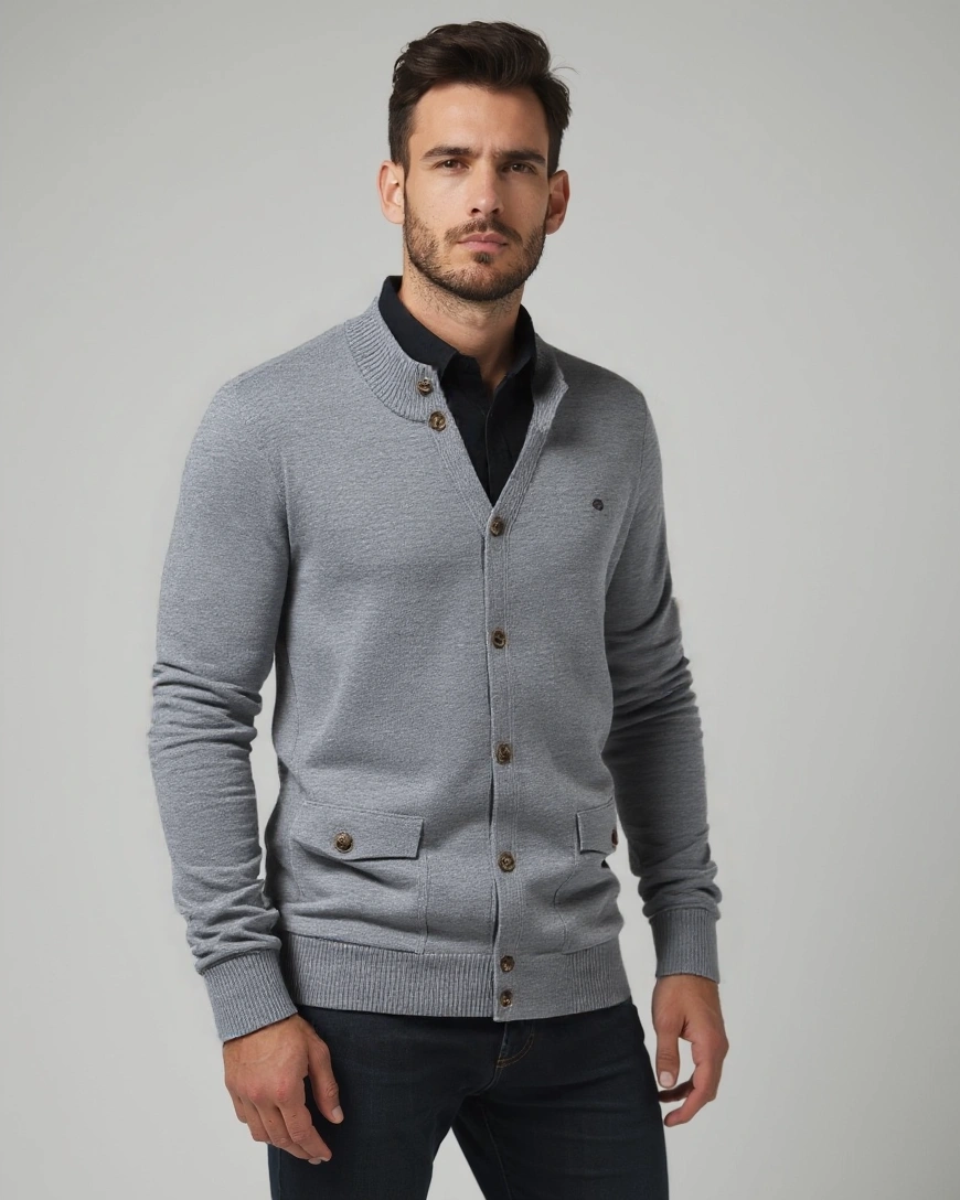 Max | Grey Button Knit Cardigan
