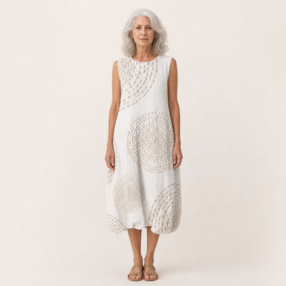 Belle | White Circle Pattern Sleeveless Midi Dress