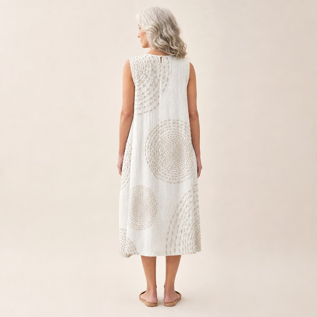 Belle | White Circle Pattern Sleeveless Midi Dress