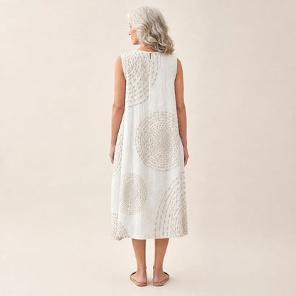 Belle | White Circle Pattern Sleeveless Midi Dress
