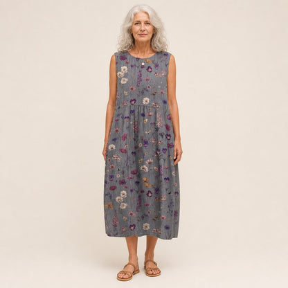 Edwina | Grey Ditsy Floral Sleeveless Midi Dress