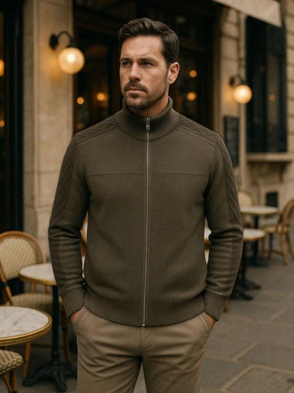 Magnus | Olive Zip-Neck Knit Jacket