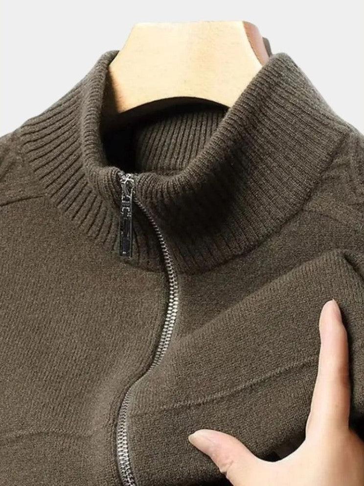 Magnus | Olive Zip-Neck Knit Jacket