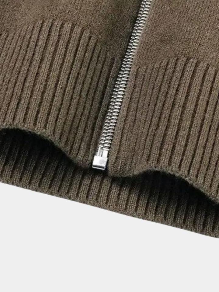 Magnus | Olive Zip-Neck Knit Jacket