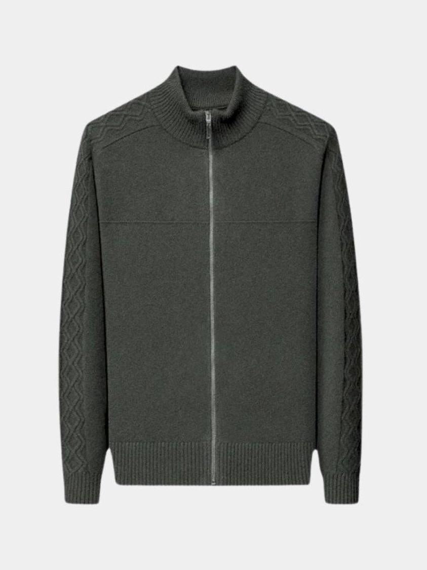 Magnus | Olive Zip-Neck Knit Jacket