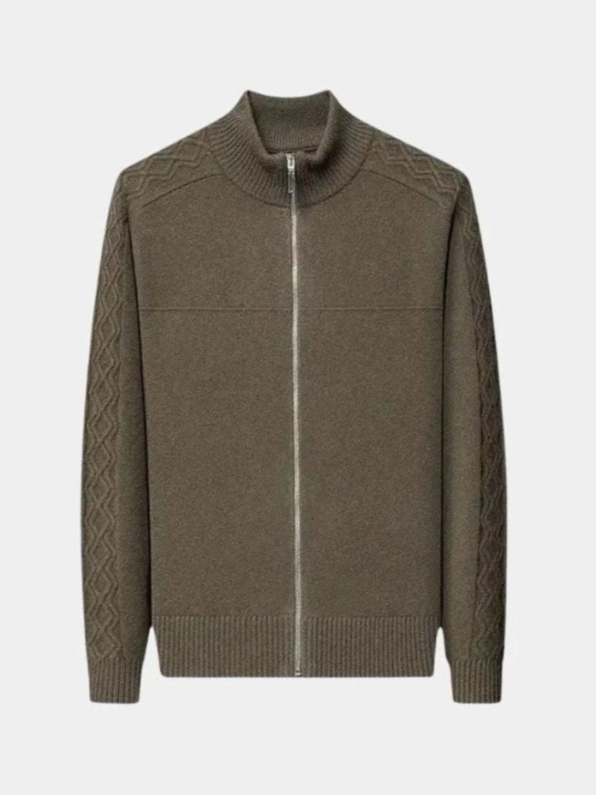 Magnus | Olive Zip-Neck Knit Jacket