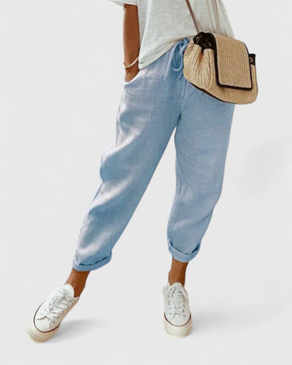 Maya | Beige Relaxed Tapered Trousers