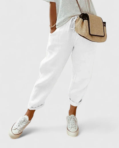 Maya | Beige Relaxed Tapered Trousers