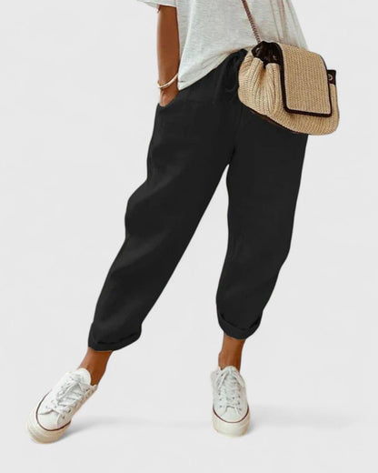 Maya | Beige Relaxed Tapered Trousers