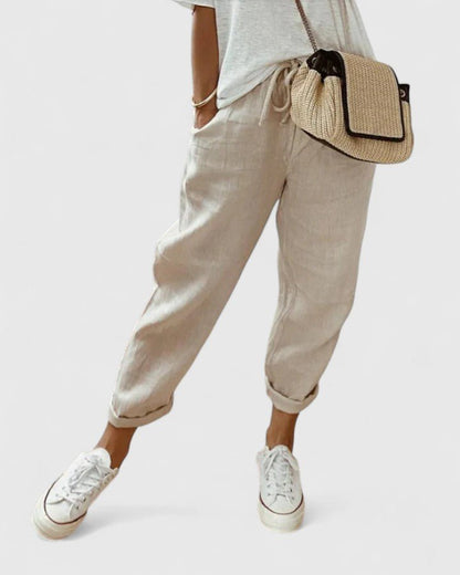 Maya | Beige Relaxed Tapered Trousers