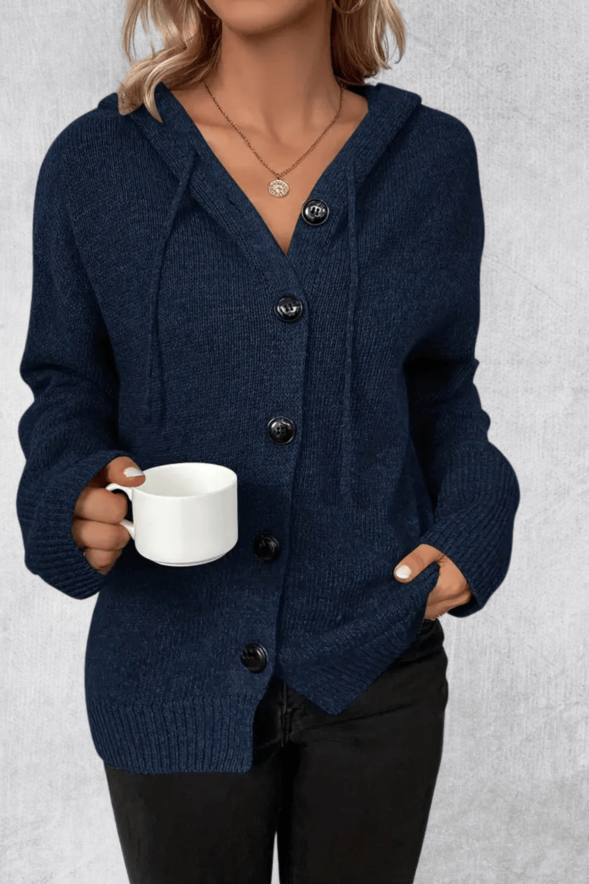 Maya | Navy Chunky Button Cardigan