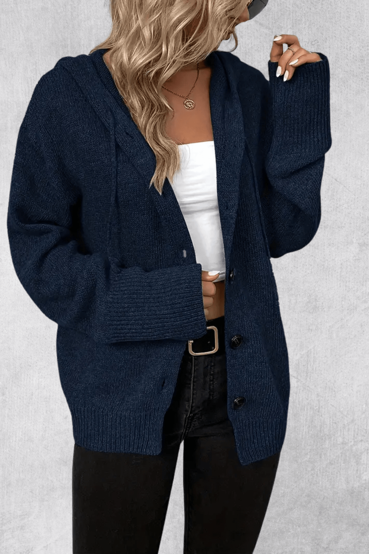 Maya | Navy Chunky Button Cardigan