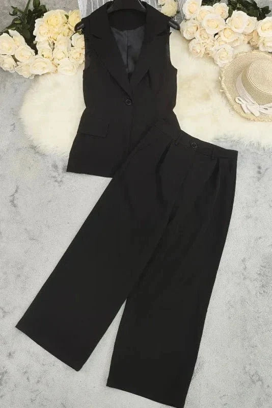 Maya | Asymmetric Waistcoat & Wide-Leg Trouser Set