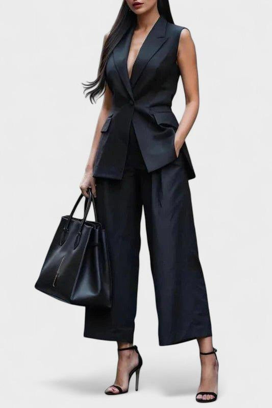 Maya | Asymmetric Waistcoat & Wide-Leg Trouser Set