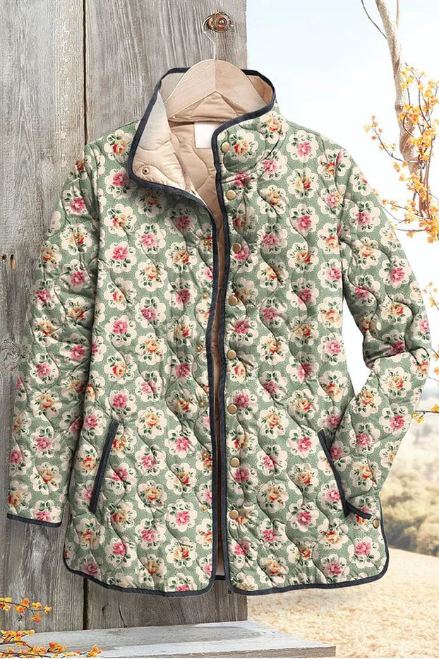 May | Mint Rose Print Quilted Jacket