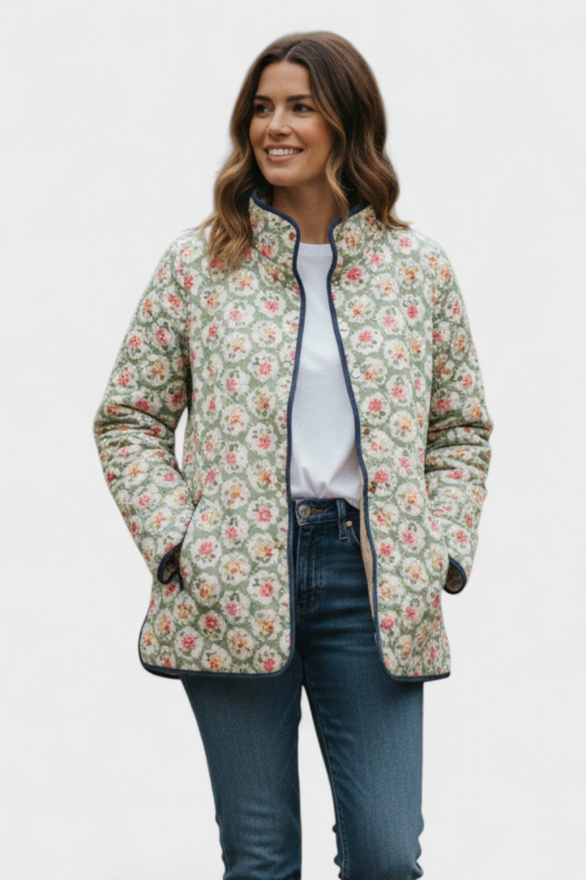 May | Mint Rose Print Quilted Jacket