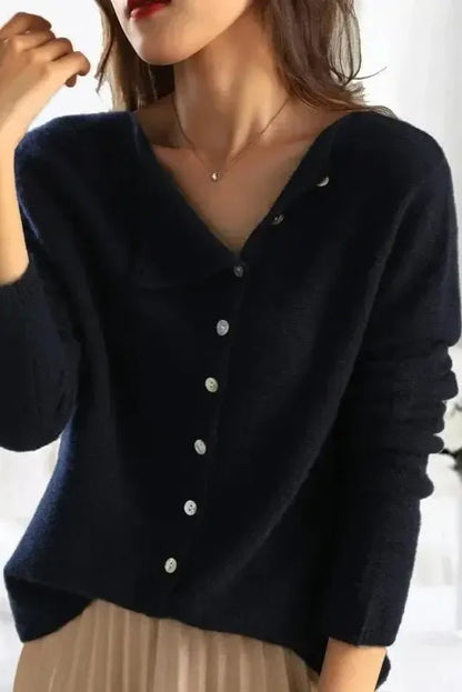 Maya | Charcoal Soft-Knit V-Neck Cardigan