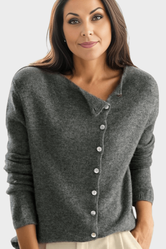 Maya | Charcoal Soft-Knit V-Neck Cardigan