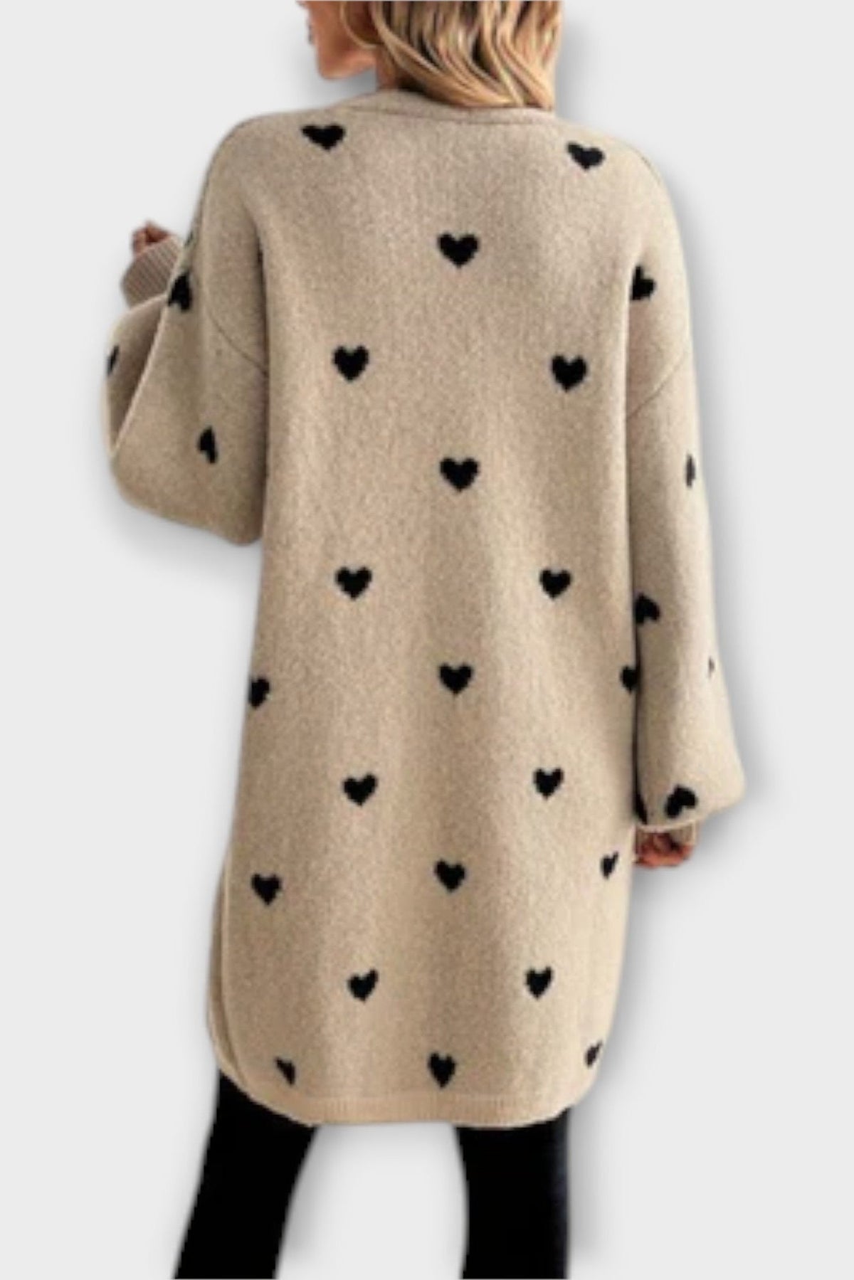 Mabel | Long Beige Heart Cardigan