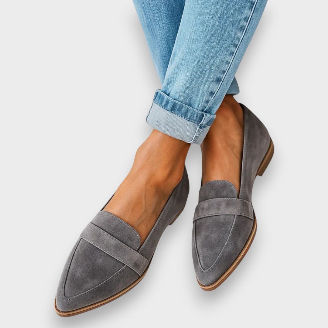 Maeve | Grey Suede-Look Loafers