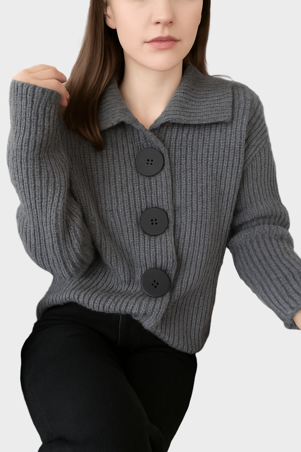 Marlene | Charcoal Chunky Collared Cardigan