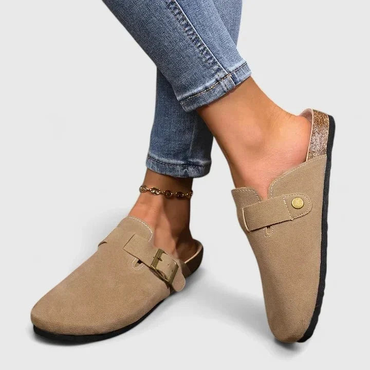 Marina | Beige Buckle-Strap Comfort Loafers