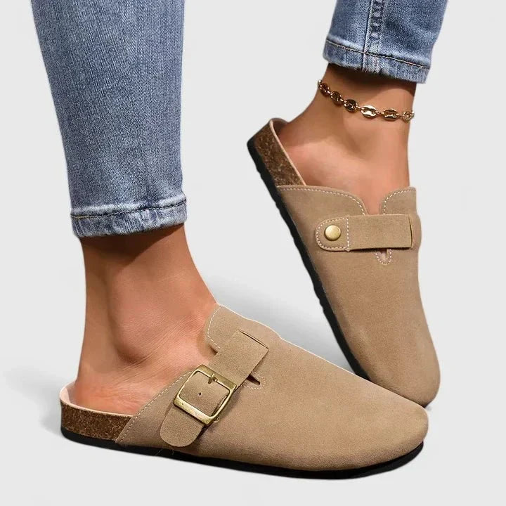 Marina | Beige Buckle-Strap Comfort Loafers