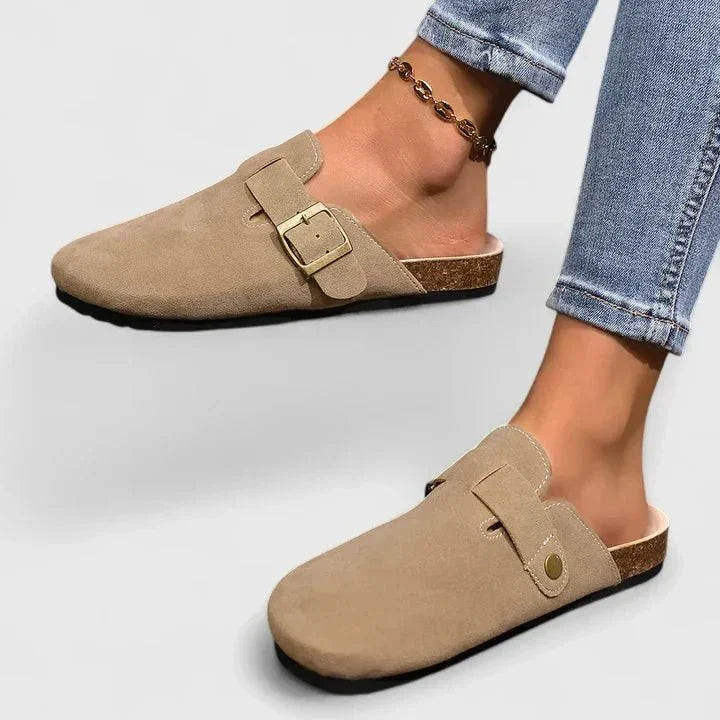 Marina | Beige Buckle-Strap Comfort Loafers