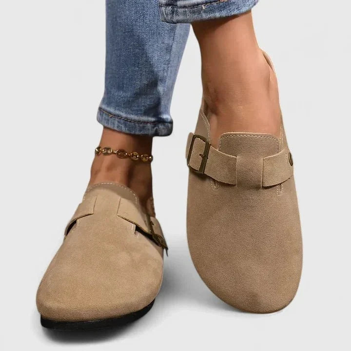 Marina | Beige Buckle-Strap Comfort Loafers