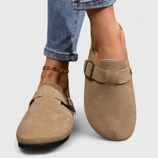 Marina | Beige Buckle-Strap Comfort Loafers
