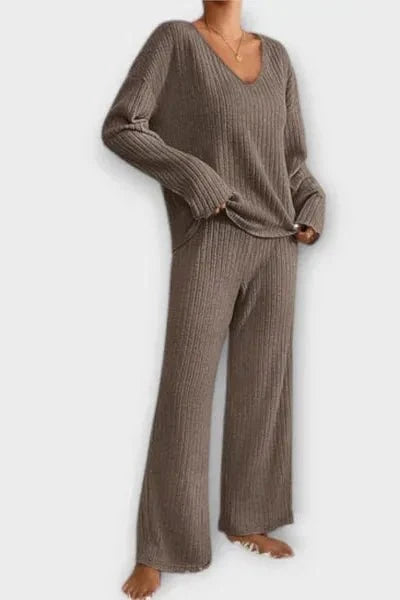 Melody | Ribbed Knit Jumper & Wide-Leg Trouser Set