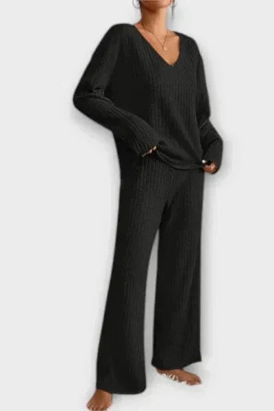 Melody | Ribbed Knit Jumper & Wide-Leg Trouser Set
