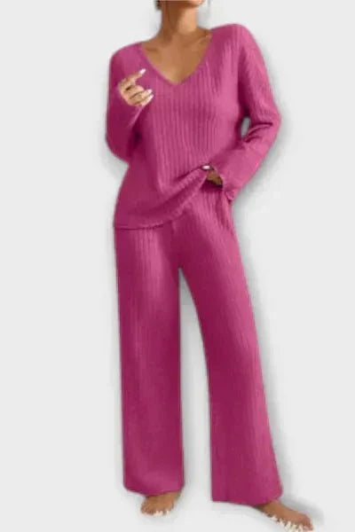 Melody | Ribbed Knit Jumper & Wide-Leg Trouser Set