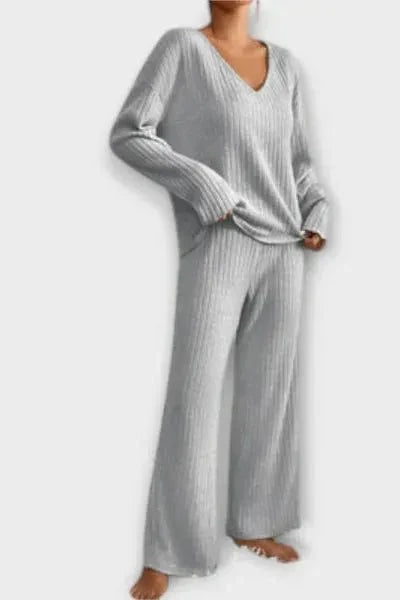 Melody | Ribbed Knit Jumper & Wide-Leg Trouser Set