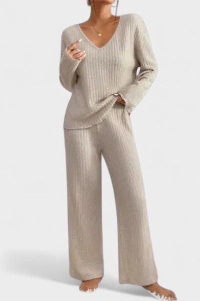 Melody | Ribbed Knit Jumper & Wide-Leg Trouser Set