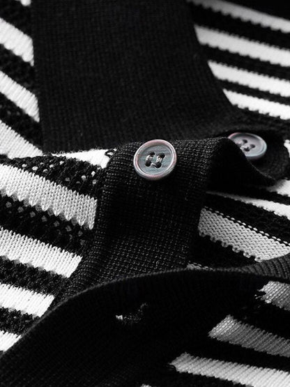 Maurice | Black and White Striped Polo